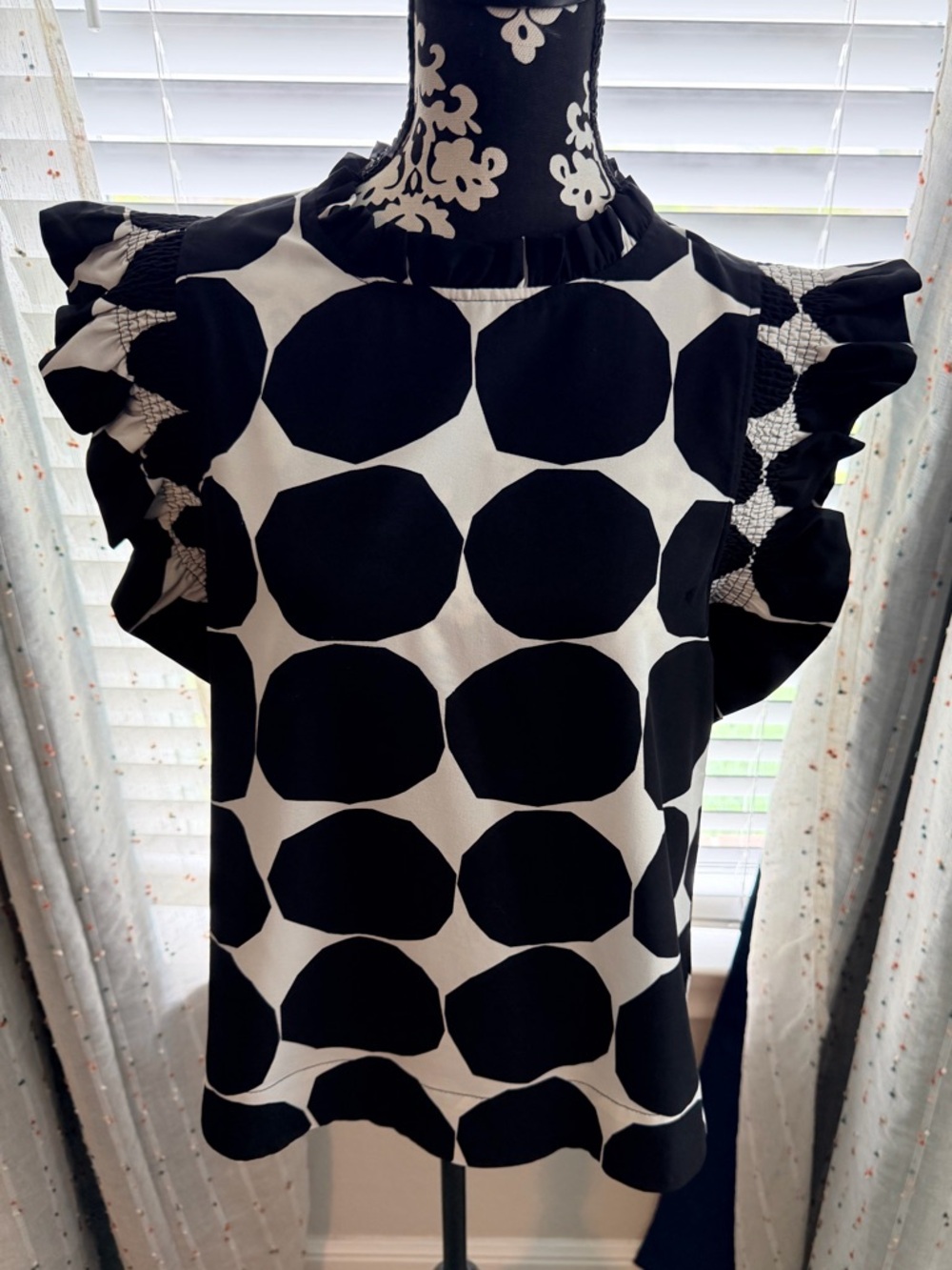 JODIFL Black and White Large Polka Dot Blouse